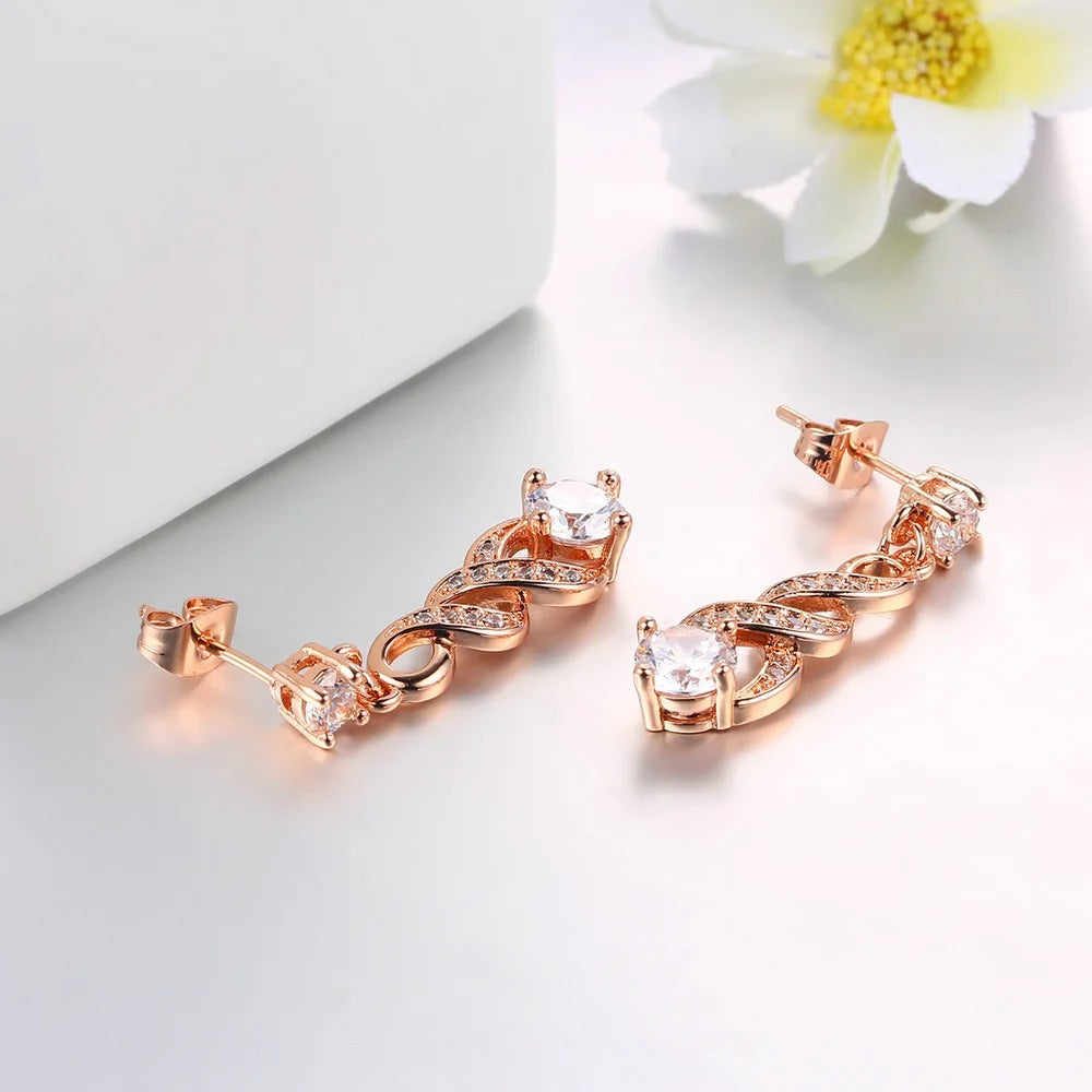 Timeless Rose Gold Sparkling Gemstone Twist Earrings-Mialla Jewelry