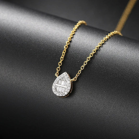 Gold Teardrop Crystal Pendant & Halo Necklace-Mialla Jewelry