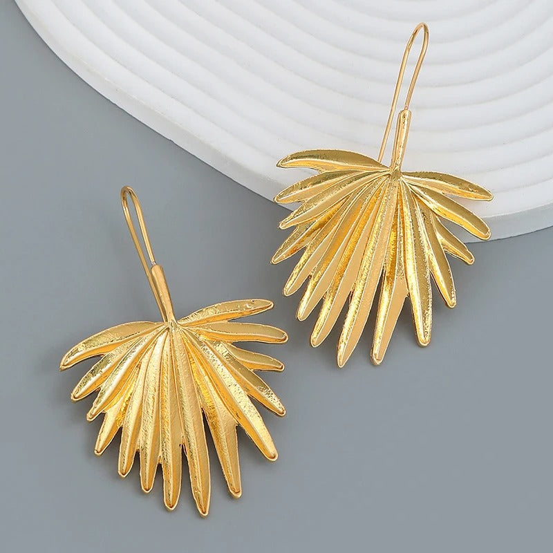 Vintage Gold Leaf Drop Earrings-Mialla Jewelry