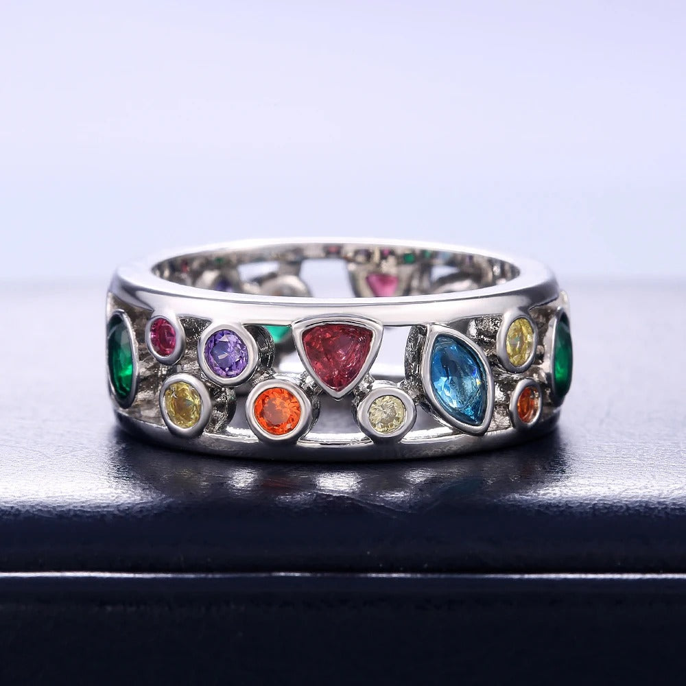 Silver Multi-Colored Stone Eternity Ring-Mialla Jewelry