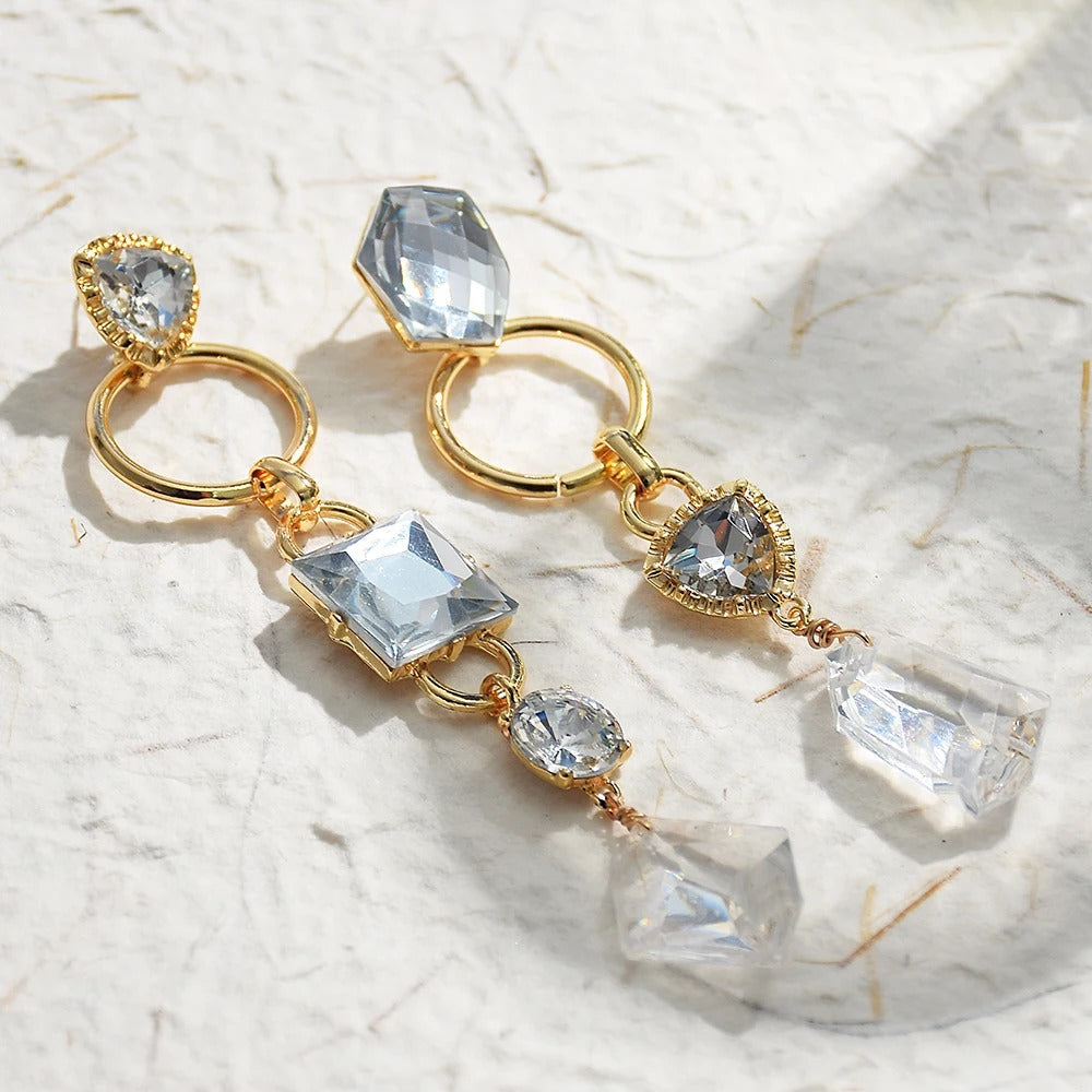 Classic Shiny Gemstone Gold Vintage Earrings-Mialla Jewelry