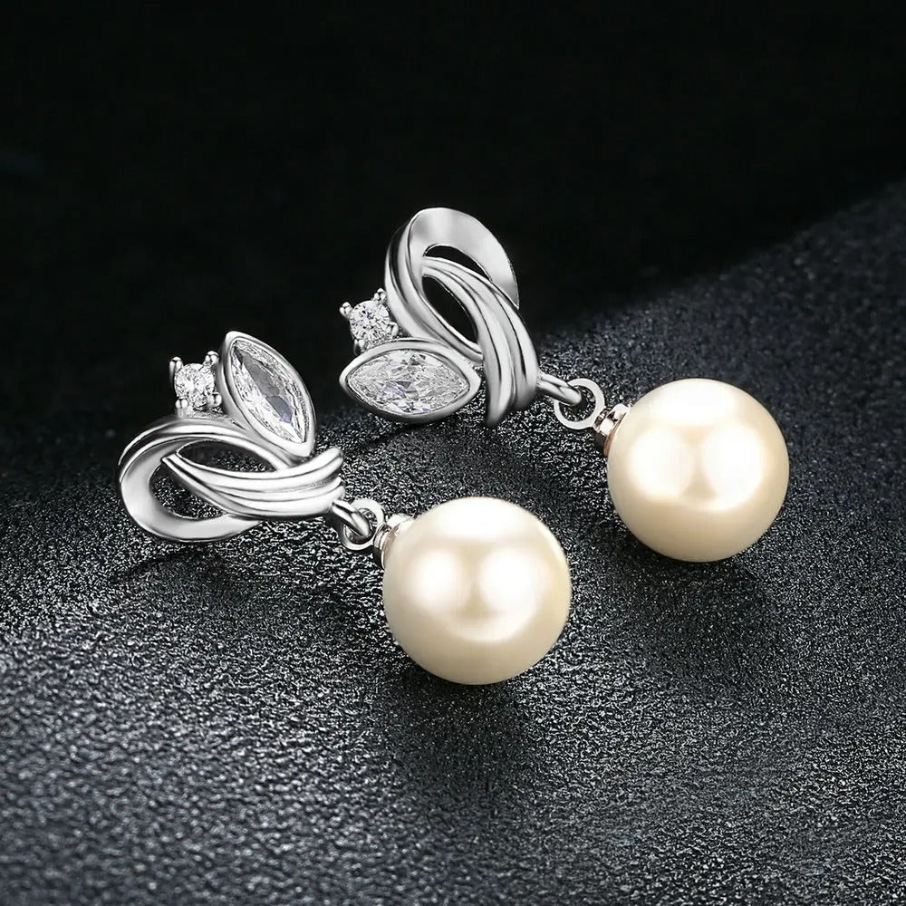 Silver Classic Pearl Drop & Vintage Flair Earrings-Mialla Jewelry