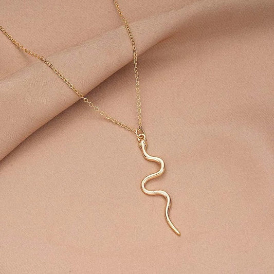Vintage Gold Snake-Shaped Pendant Necklace-Mialla Jewelry