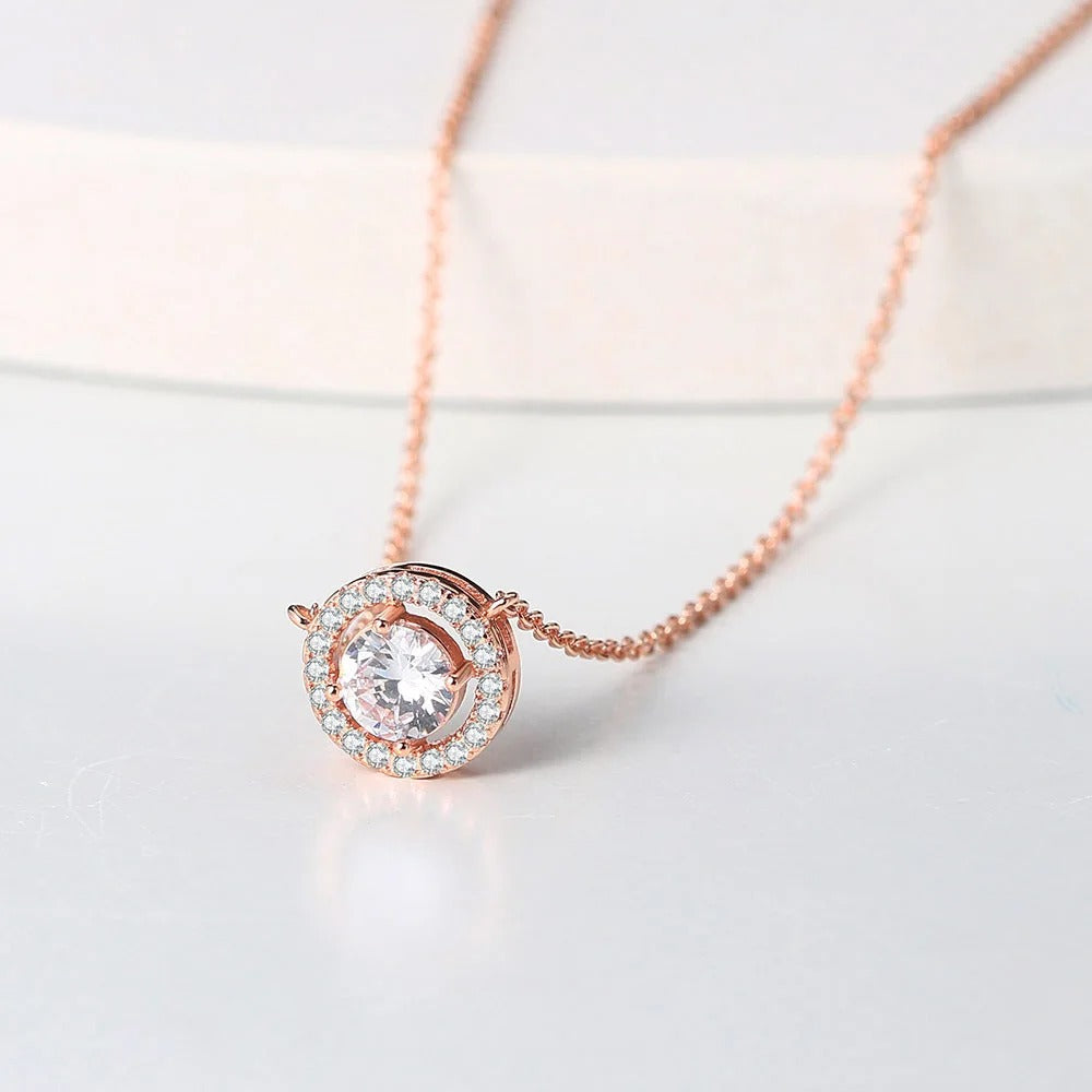 Vintage Rose Gold Crystal Circle Pendant Necklace-Mialla Jewelry