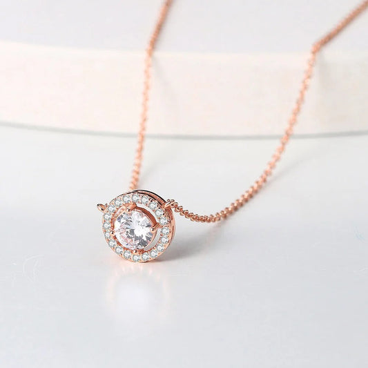 Vintage Rose Gold Crystal Circle Pendant Necklace-Mialla Jewelry