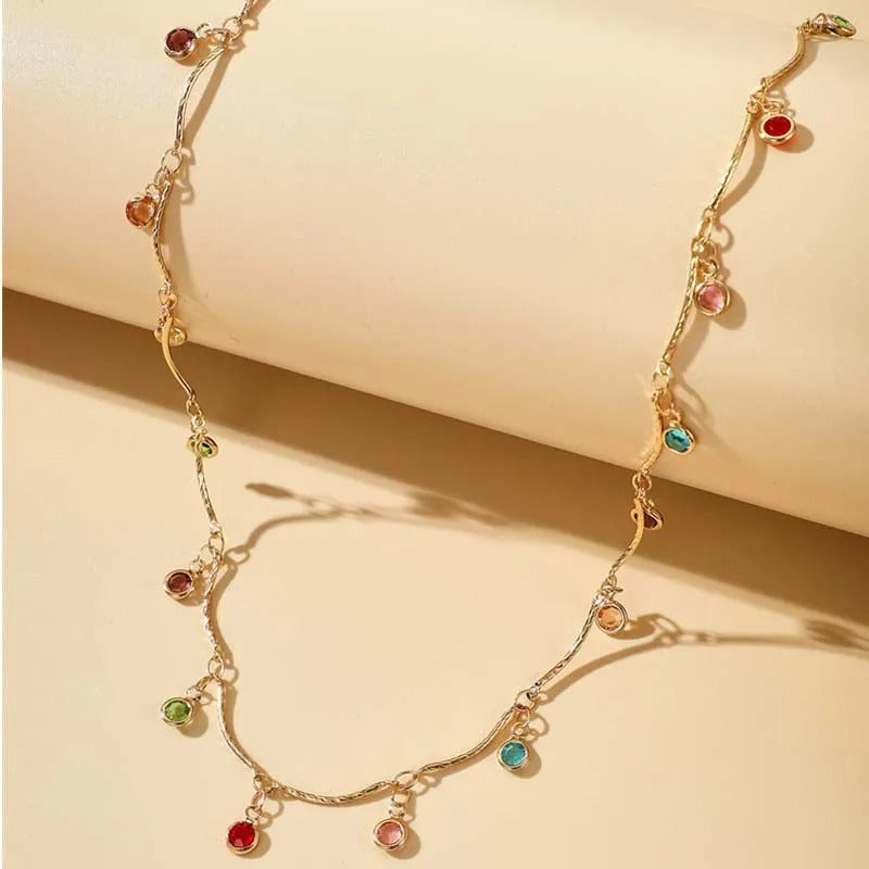 Gold Vibrant Colored Stones & Twisted Chain Necklace-Mialla Jewelry