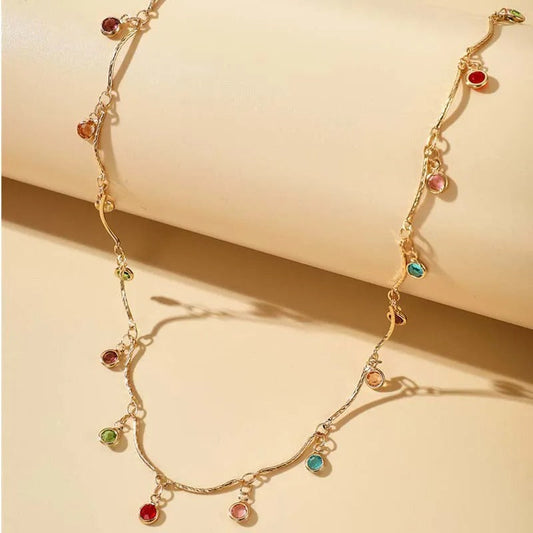 Gold Vibrant Colored Stones & Twisted Chain Necklace-Mialla Jewelry