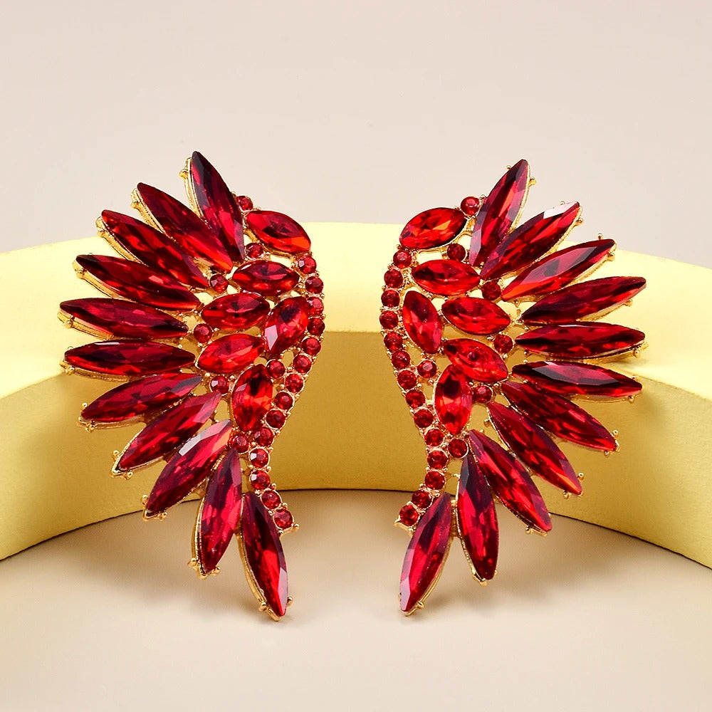 Gold Vintage Red Winged Gemstone Earrings-Mialla Jewelry