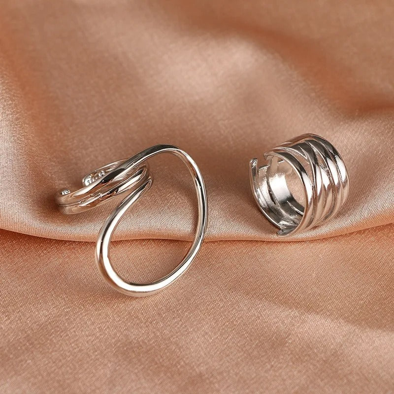 Classic Silver Twisted Swirl & Layered Adjustable Ring Set-Mialla Jewelry