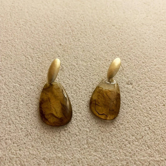 Retro Brown Geometric Classic Teardrop Shape Earrings-Mialla Jewelry