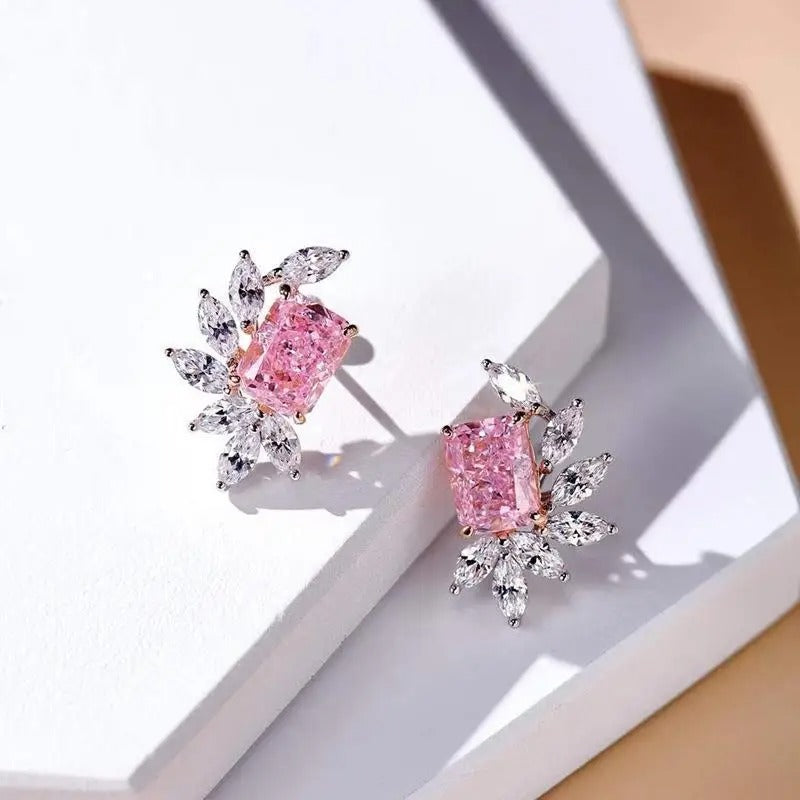 Pink & White Gemstone Floral Earrings-Mialla Jewelry