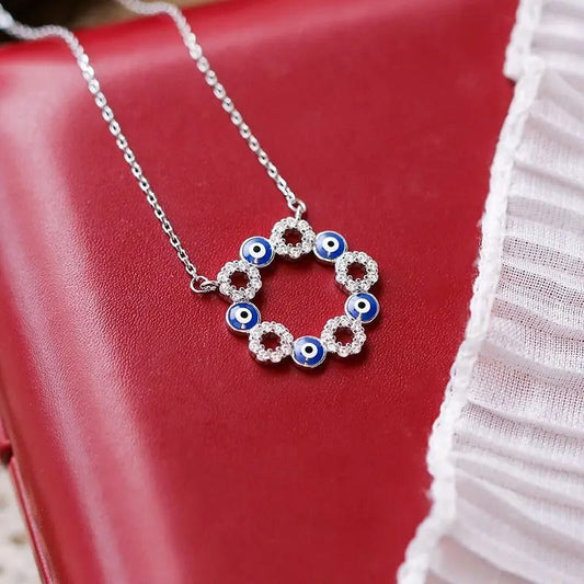 Vintage Silver Blue & White Crystal Necklace-Mialla Jewelry