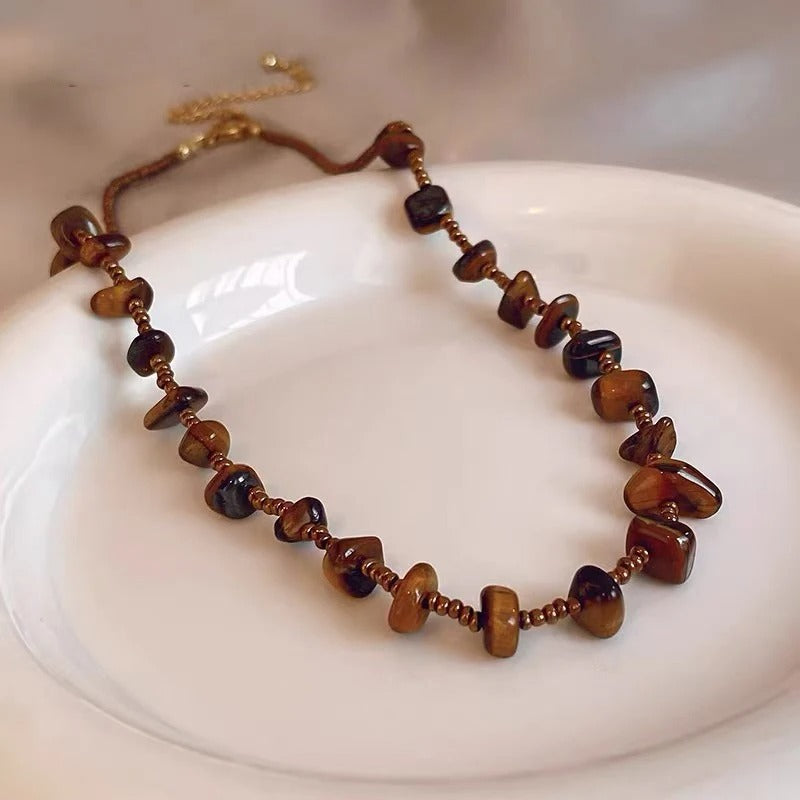 Vintage Brown Tiger Eye Stone Necklace-Mialla Jewelry