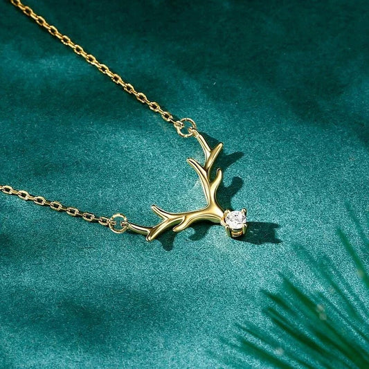 Vintage Gold Antler & Crystal Necklace-Mialla Jewelry