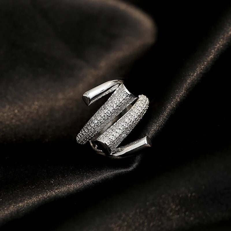 Vintage Silver Spiral Crystal Adjustable Ring-Mialla Jewelry