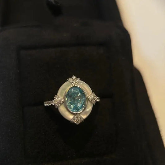 Timeless Vintage White Silver Aquamarine Adjustable Ring-Mialla Jewelry