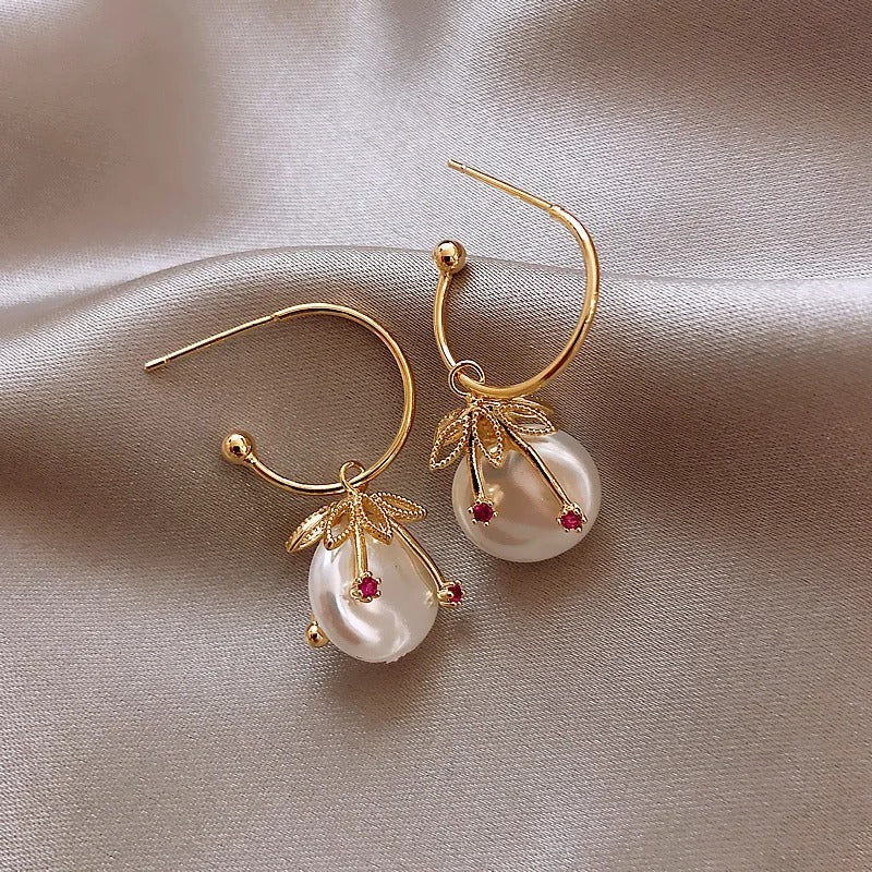 Vintage Gold & Pearl Cherry Earrings-Mialla Jewelry