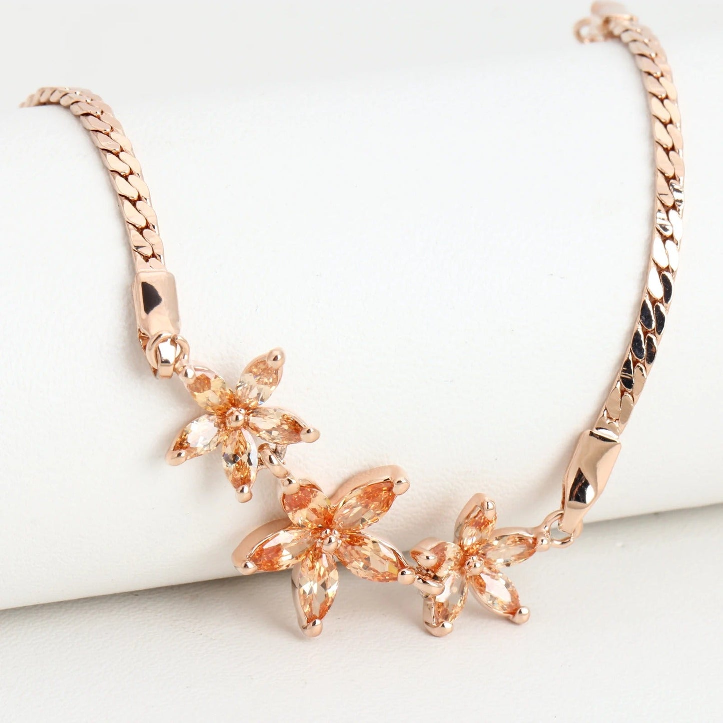 Vintage Rose Gold Three Multicolor Flower Bracelet-Mialla Jewelry