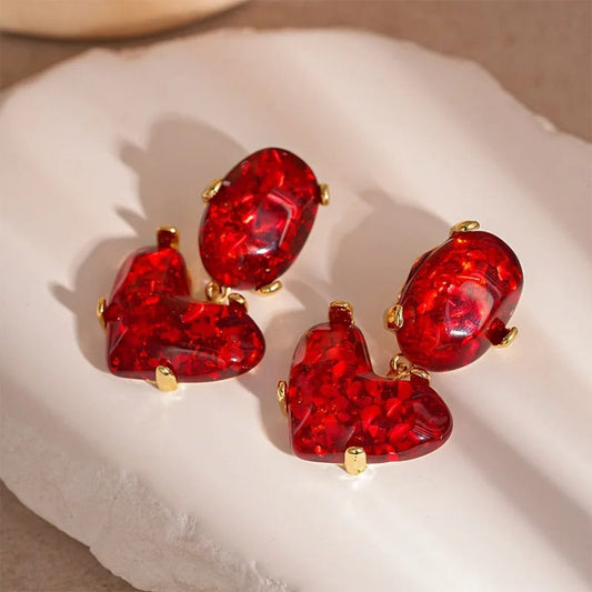 Vintage Red Heart Glass Pendant Earrings-Mialla Jewelry