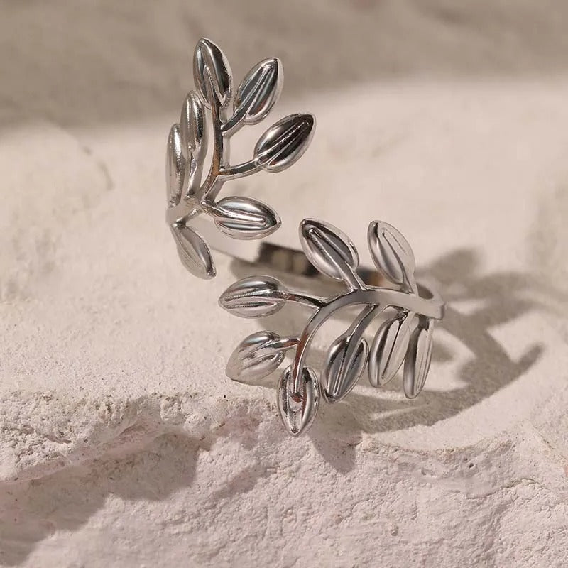 Silver Leaf & Vine Pattern Adjustable Ring-Mialla Jewelry