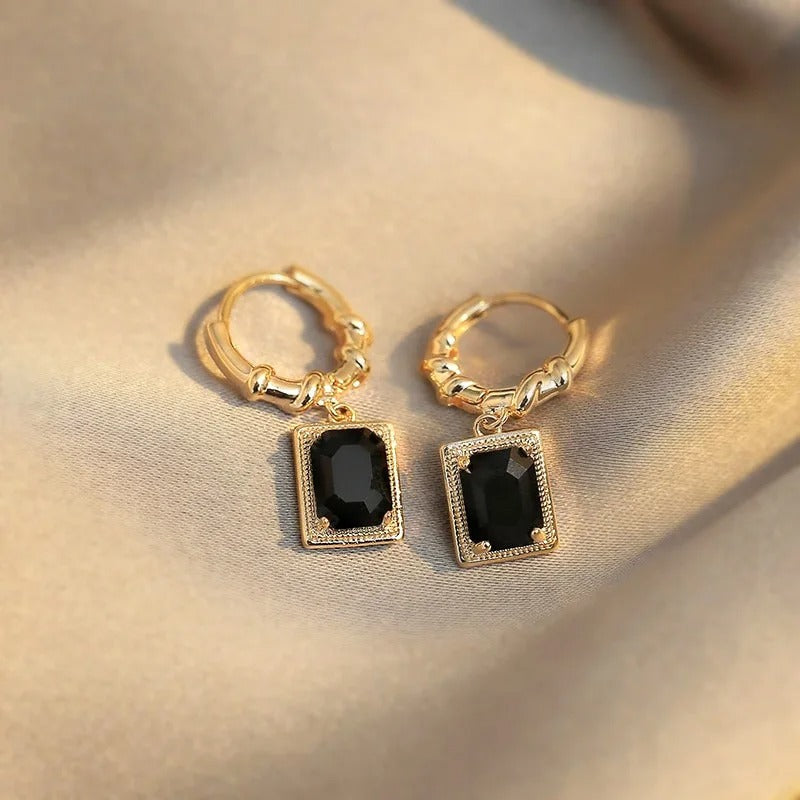 Gold Black Zirconia Pendant Earrings-Mialla Jewelry