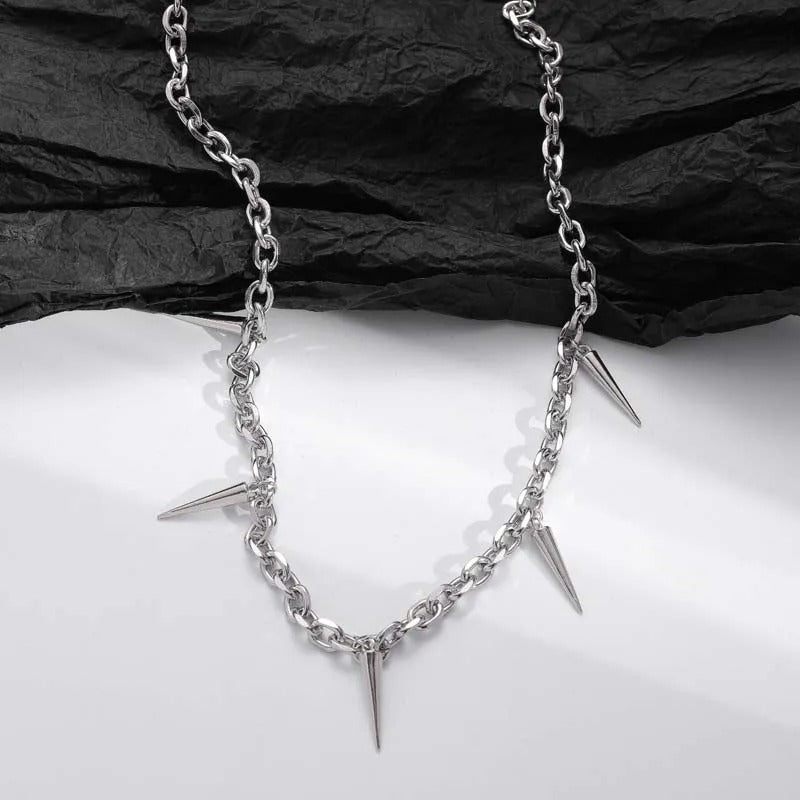 Silver Spiked Pendant & Chain Design Necklace-Mialla Jewelry