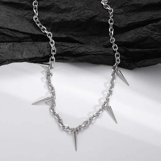 Silver Spiked Pendant & Chain Design Necklace-Mialla Jewelry