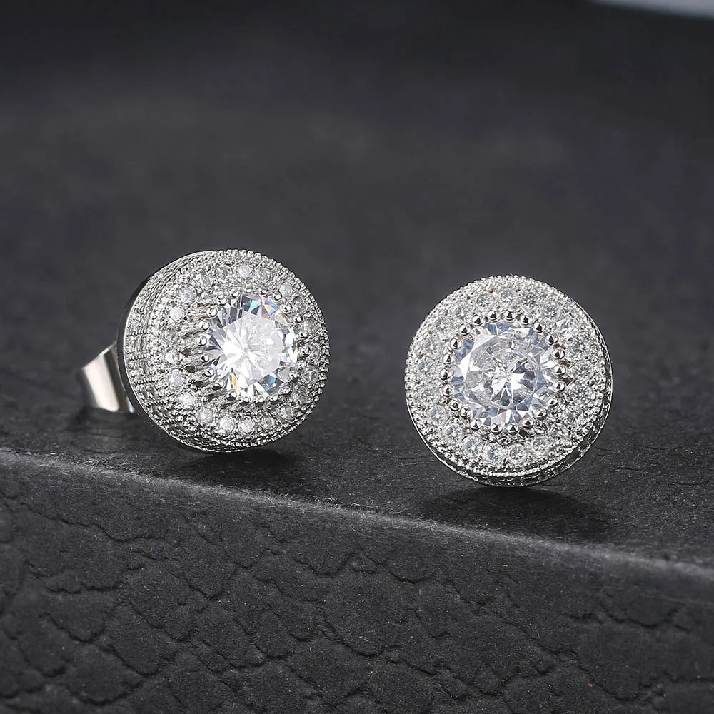 Timeless Silver Crystal-Accented Round Stud Earrings-Mialla Jewelry