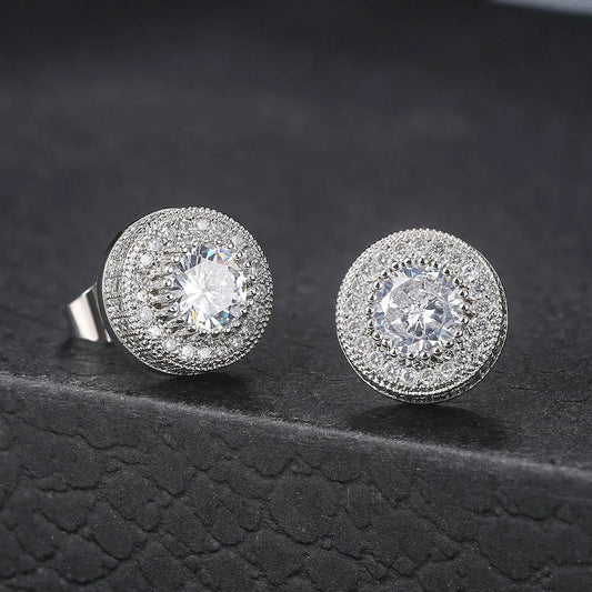 Timeless Silver Crystal-Accented Round Stud Earrings-Mialla Jewelry