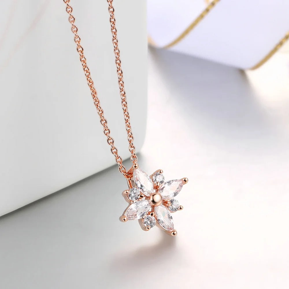 Vintage Rose Gold Floral Crystal Pendant Necklace-Mialla Jewelry