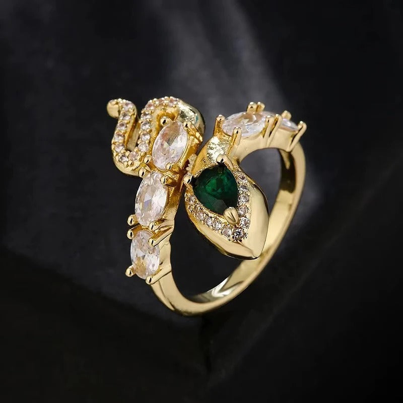 Classic Green Zircon Snake Shaped Adjustable Ring-Mialla Jewelry