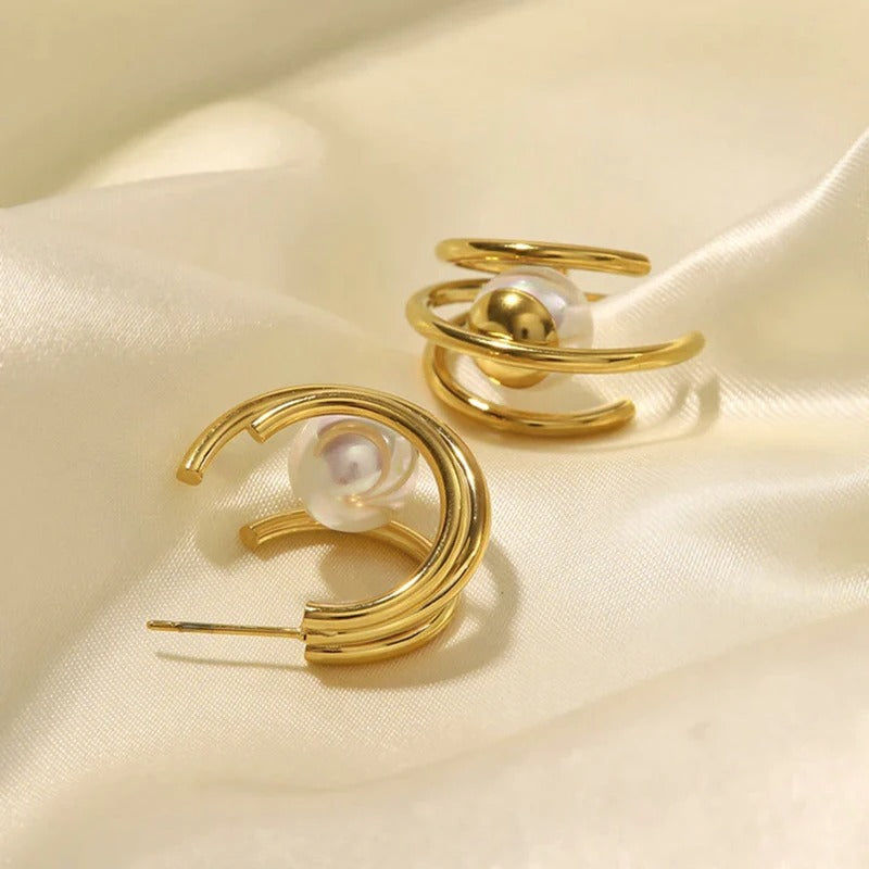Vintage Pearl Artistic Gold Earrings-Mialla Jewelry