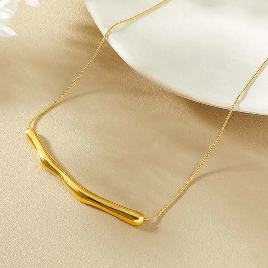 Vintage Gold Bar Wrinkled Pendant Necklace-Mialla Jewelry