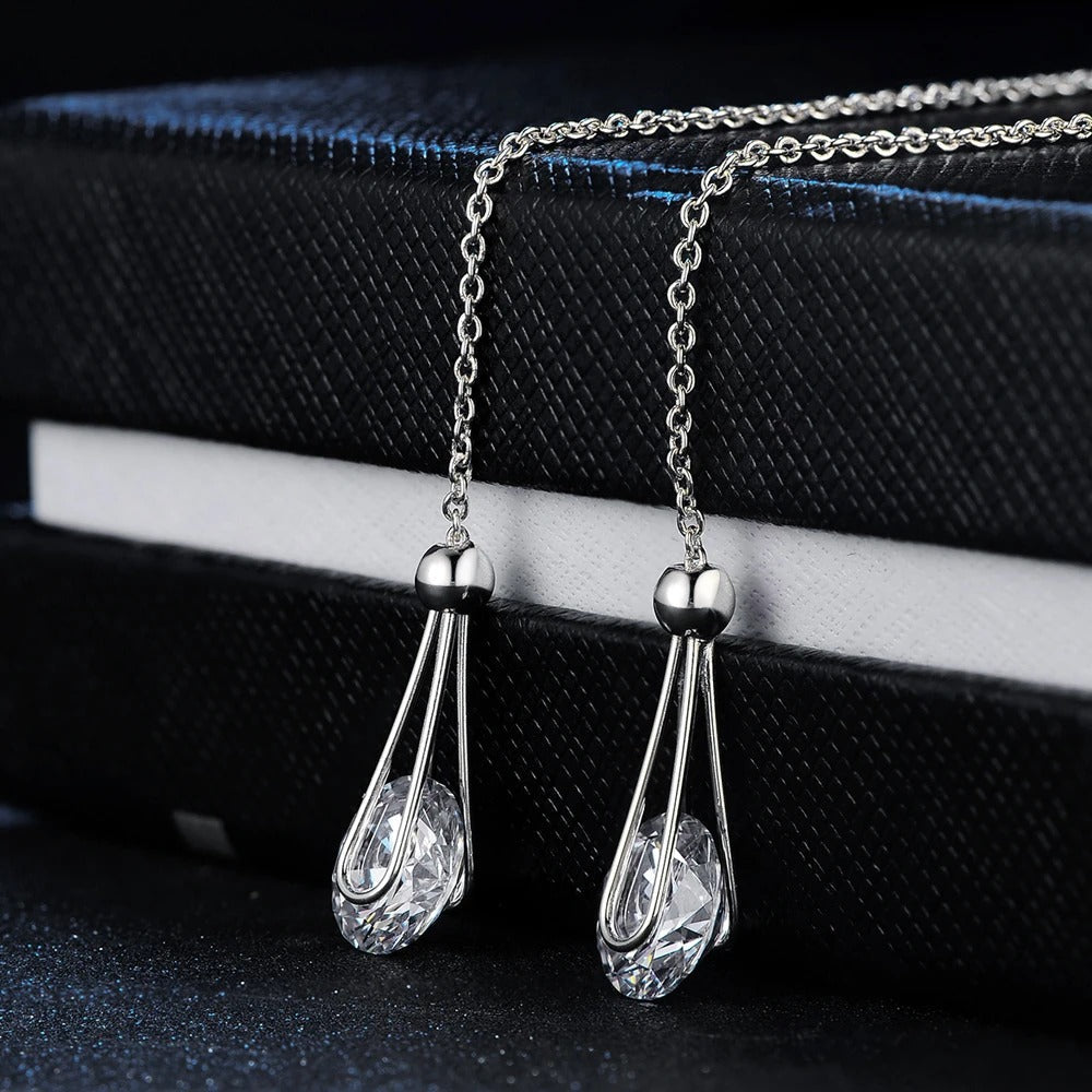 Classic Silver Chain Sparkling Crystal Teardrop Earrings-Mialla Jewelry