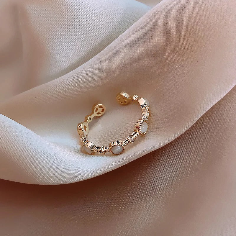 Classic Round Gold & Crystal Adjustable Ring-Mialla Jewelry