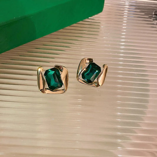 Classic Gold Stunning Green Gemstone Center Earrings-Mialla Jewelry