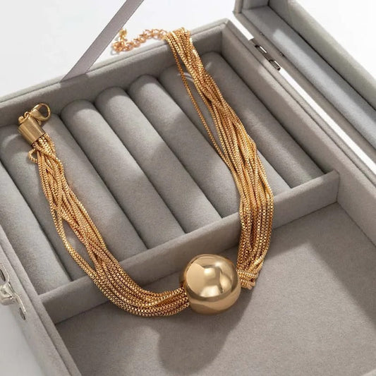 Vintage Gold Multi-Strand Ball Pendant Necklace-Mialla Jewelry