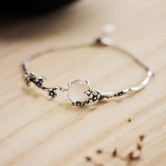 Vintage Silver Flower Branch Bracelet-Mialla Jewelry