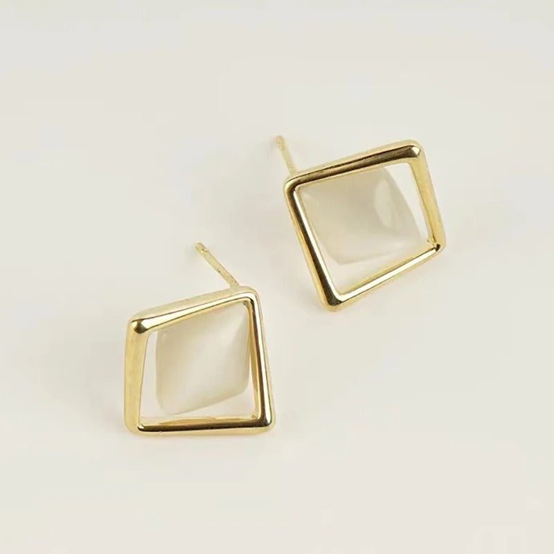 Classic Diamond Opal Hollow Stud Earrings-Mialla Jewelry
