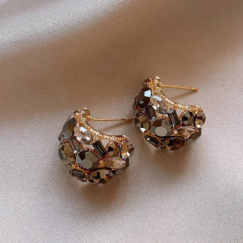 Sparkling Champagne Gold Crystal Drop Earrings-Mialla Jewelry
