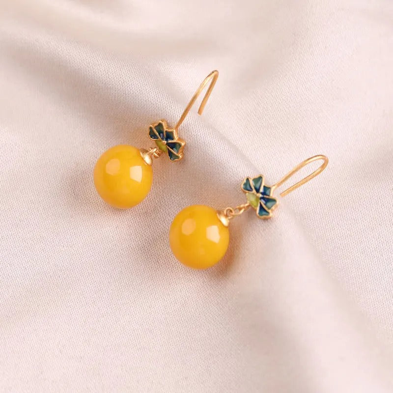 Classic Gold Yellow Flower Drop Vintage Earrings-Mialla Jewelry