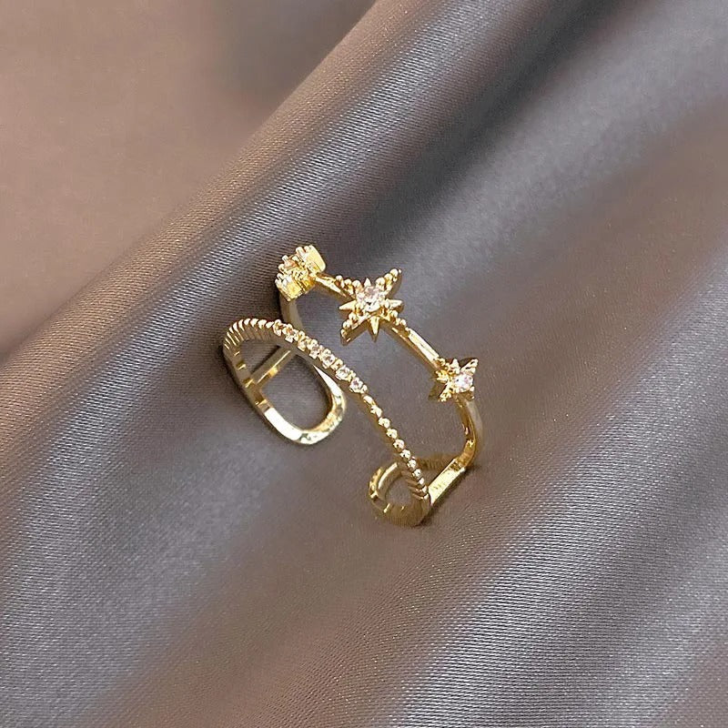 Vintage Gold Sparkling Star Adjustable Ring-Mialla Jewelry
