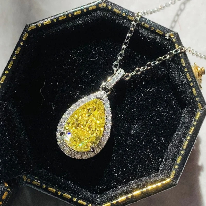 Silver Yellow & White Crystal Necklace-Mialla Jewelry