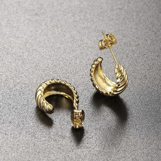 Vintage Gold Spiral Hoop Elegant Texture Earrings-Mialla Jewelry