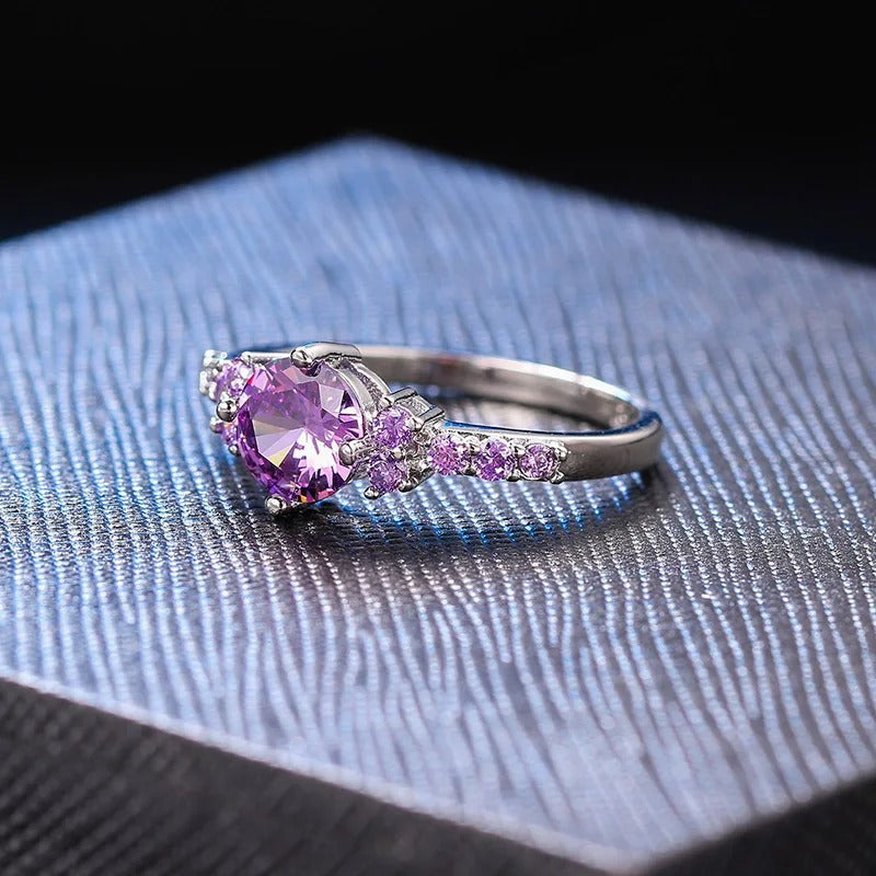 Silver Violet Center Gem & Side Sparkling Ring-Mialla Jewelry