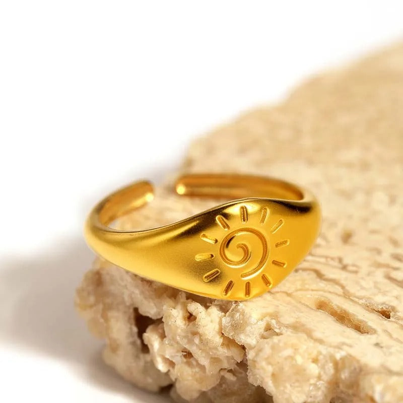 Gold Spiral Sun Symbol Adjustable Ring-Mialla Jewelry