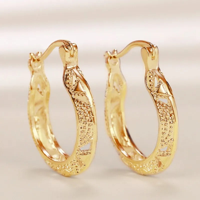 Vintage Gold Etched Pattern Earrings-Mialla Jewelry