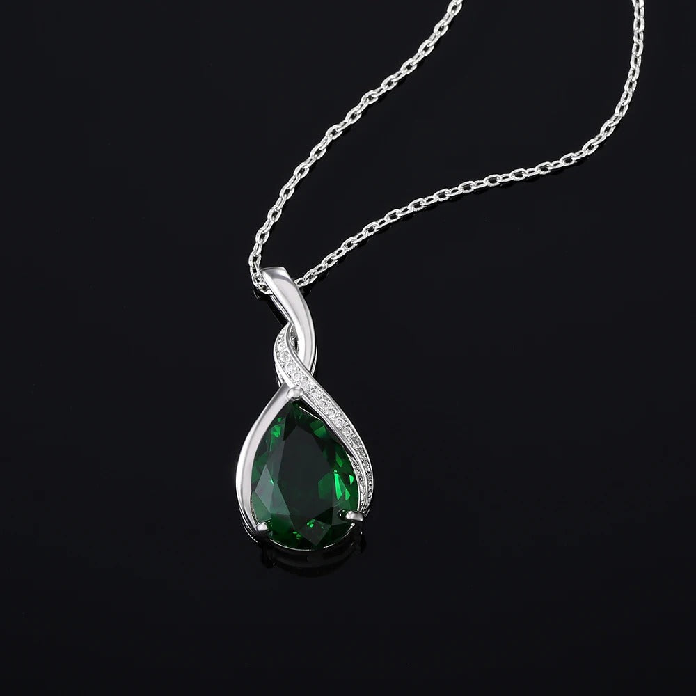 Silver Green Crystal Pendant Necklace-Mialla Jewelry
