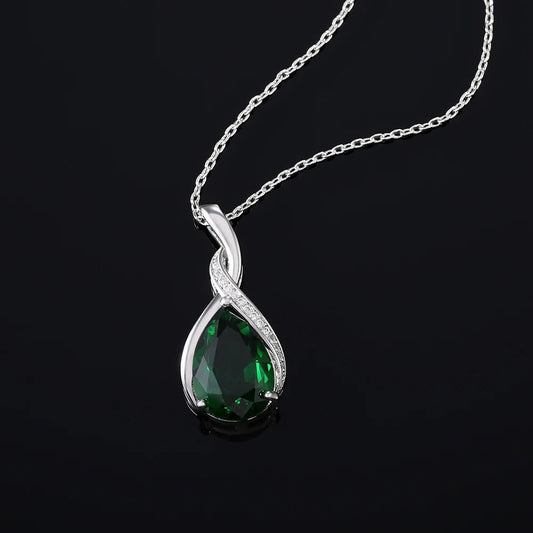 Silver Green Crystal Pendant Necklace-Mialla Jewelry
