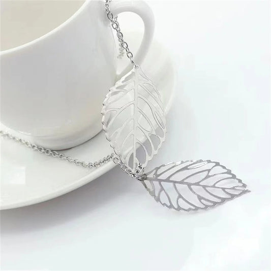 Silver Hollow Leaves Pendant Necklace-Mialla Jewelry